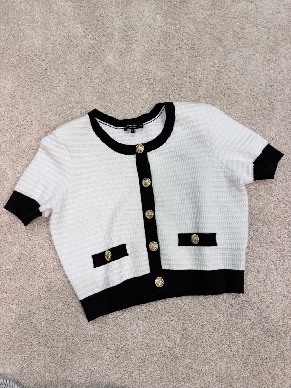 Generation love black and white knit cardigan faux buttons size L
